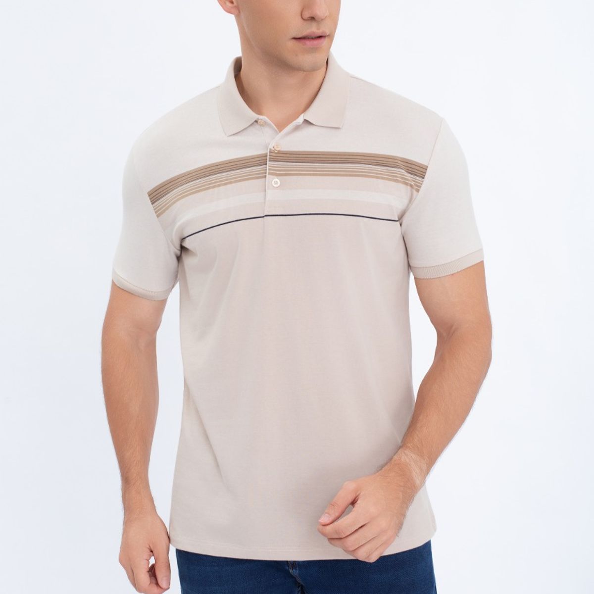 LIKE SHOP - Polera Piqué Líneas Bicolor Hombre Algodón Primavera verano 0186