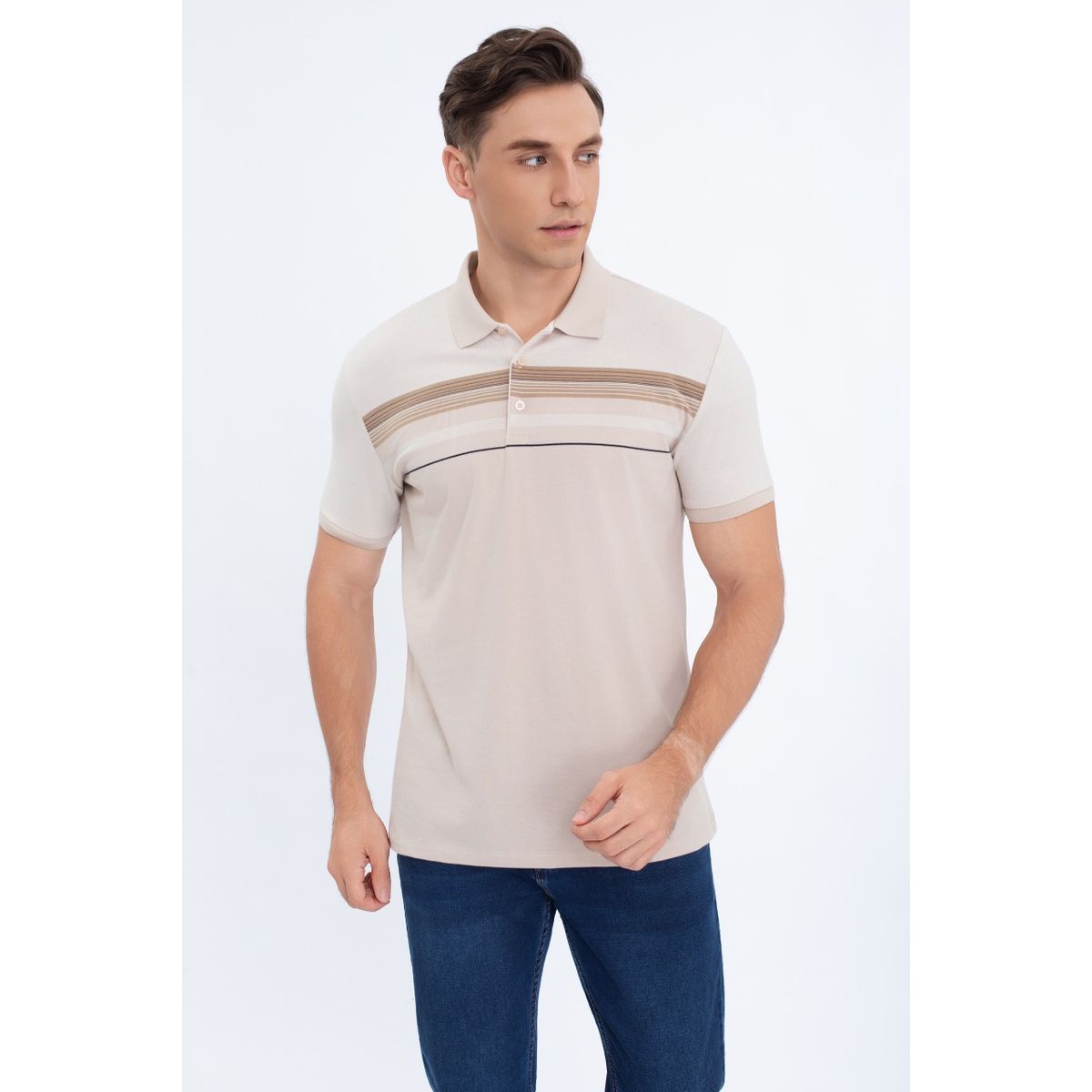 LIKE SHOP - Polera Piqué Líneas Bicolor Hombre Algodón Primavera verano 0186