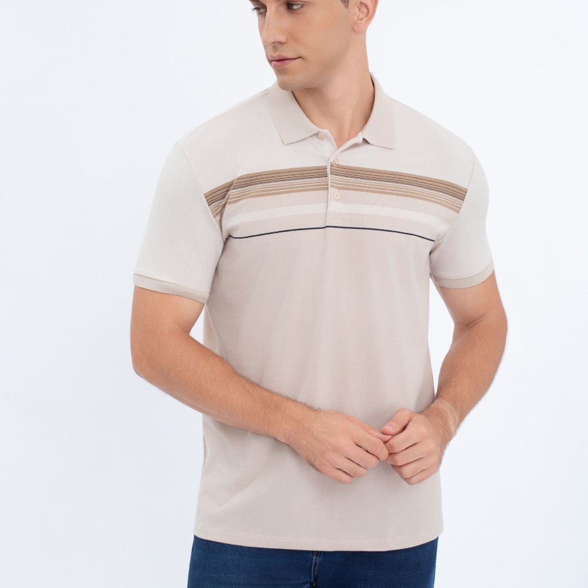 LIKE SHOP - Polera Piqué Líneas Bicolor Hombre Algodón Primavera verano 0186