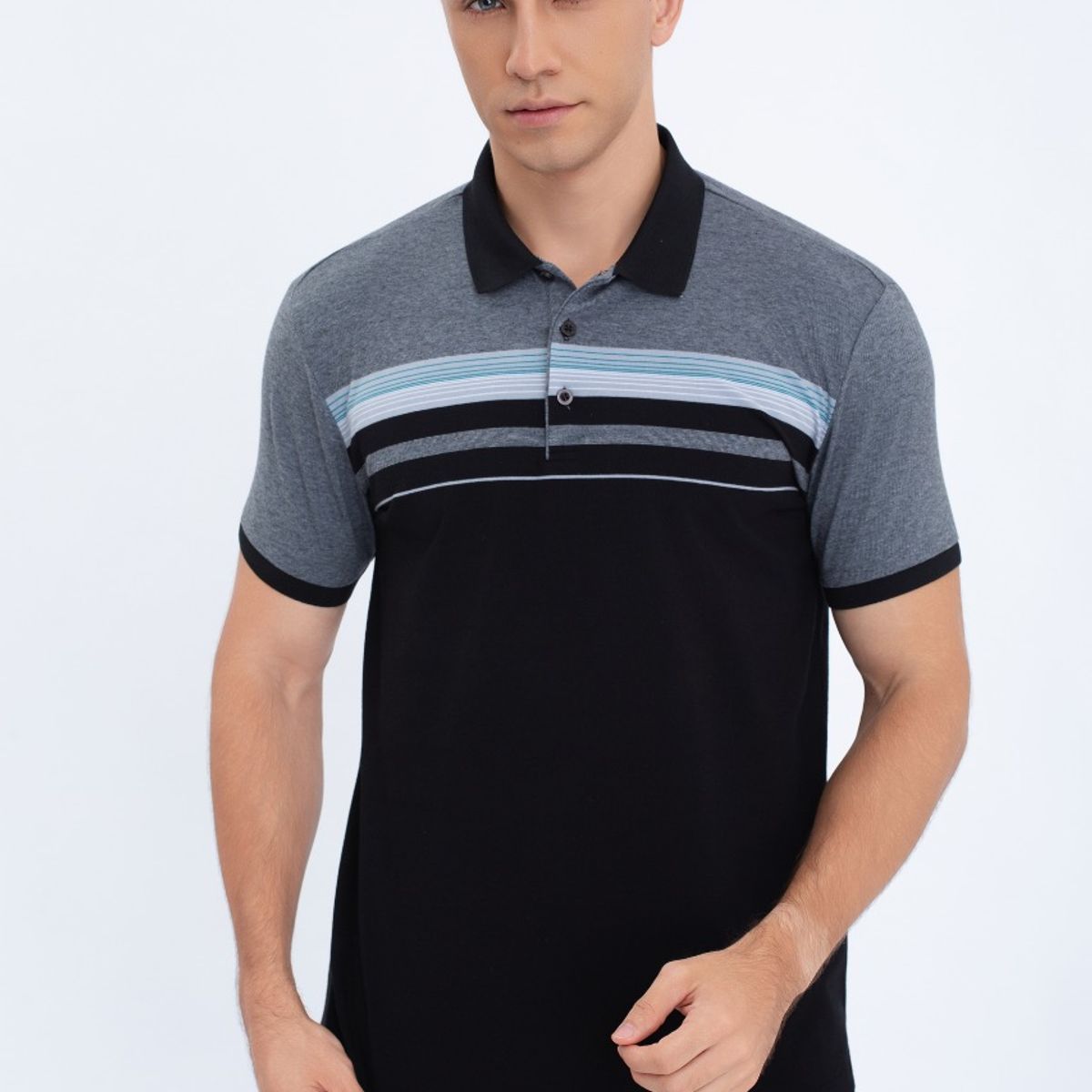 LIKE SHOP - Polera Piqué Líneas Bicolor Hombre Algodón Primavera verano 0186