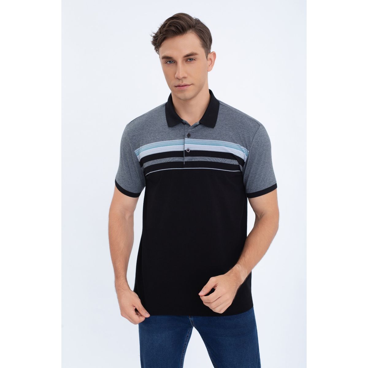 LIKE SHOP - Polera Piqué Líneas Bicolor Hombre Algodón Primavera verano 0186