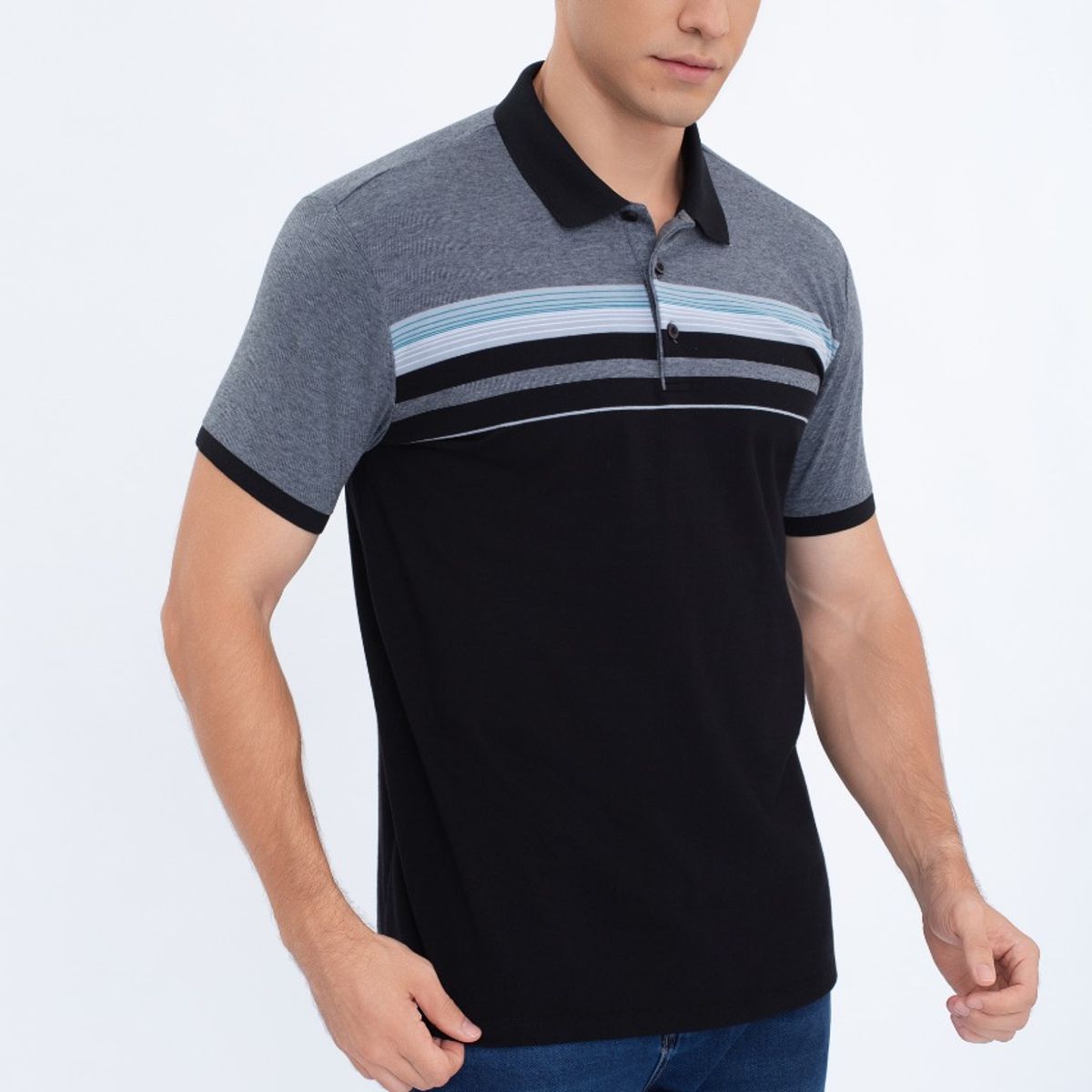 LIKE SHOP - Polera Piqué Líneas Bicolor Hombre Algodón Primavera verano 0186