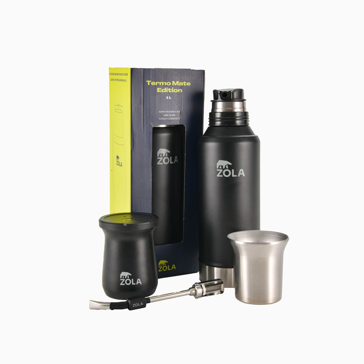ZOLA OUTDOORS - Set de Mate Vaso + Bombilla + Termo 1000Ml Zola Outdoors Negro