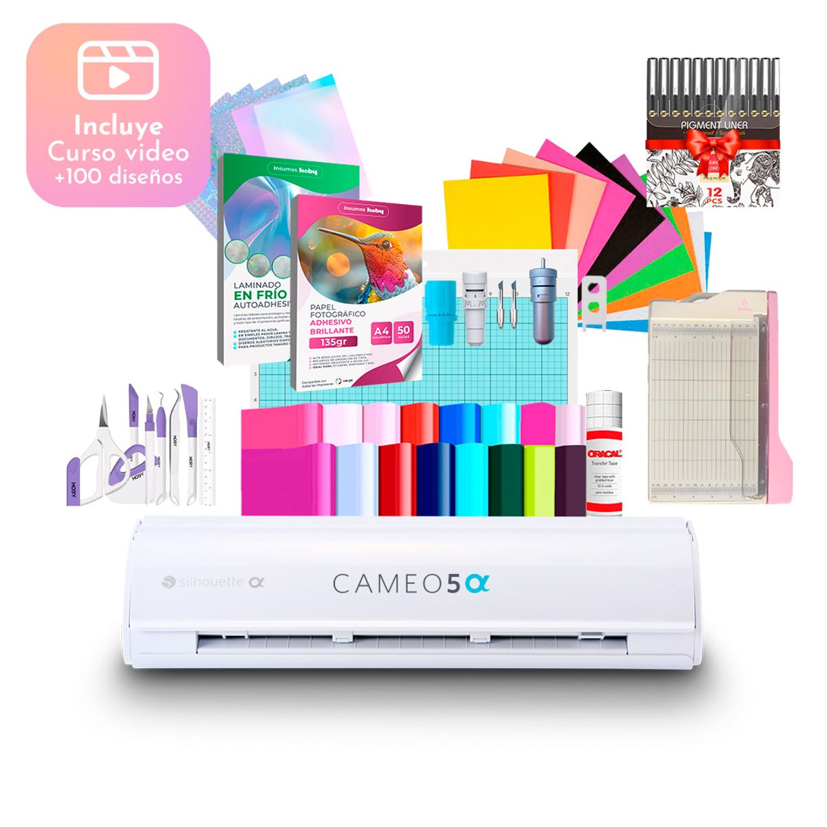 SILHOUETTE - Kit Silhouette Cameo 5 Alpha + Mini guillotina + Insumos