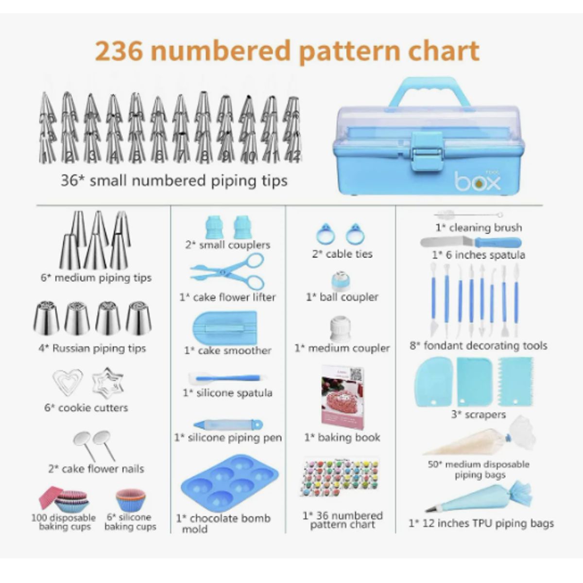 GENERICO - Set De Pasteleria Kit Decoración Para Reposteria 236pcs AZUL