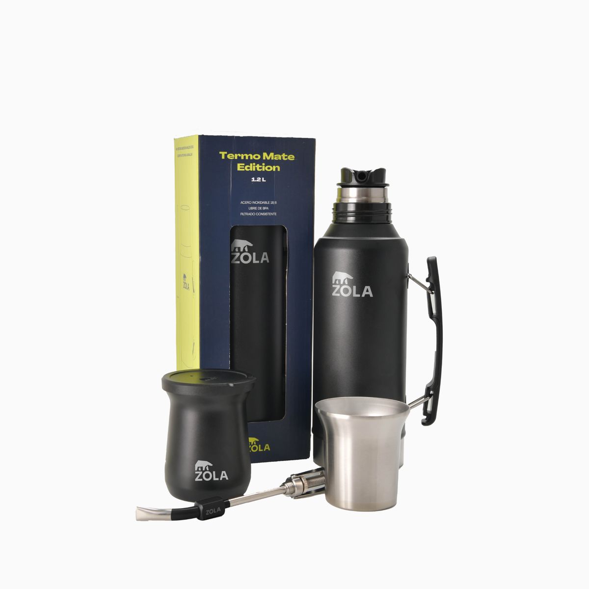 ZOLA OUTDOORS - Set de Mate Vaso + Bombilla + Termo 1200Ml Zola Outdoors Negro