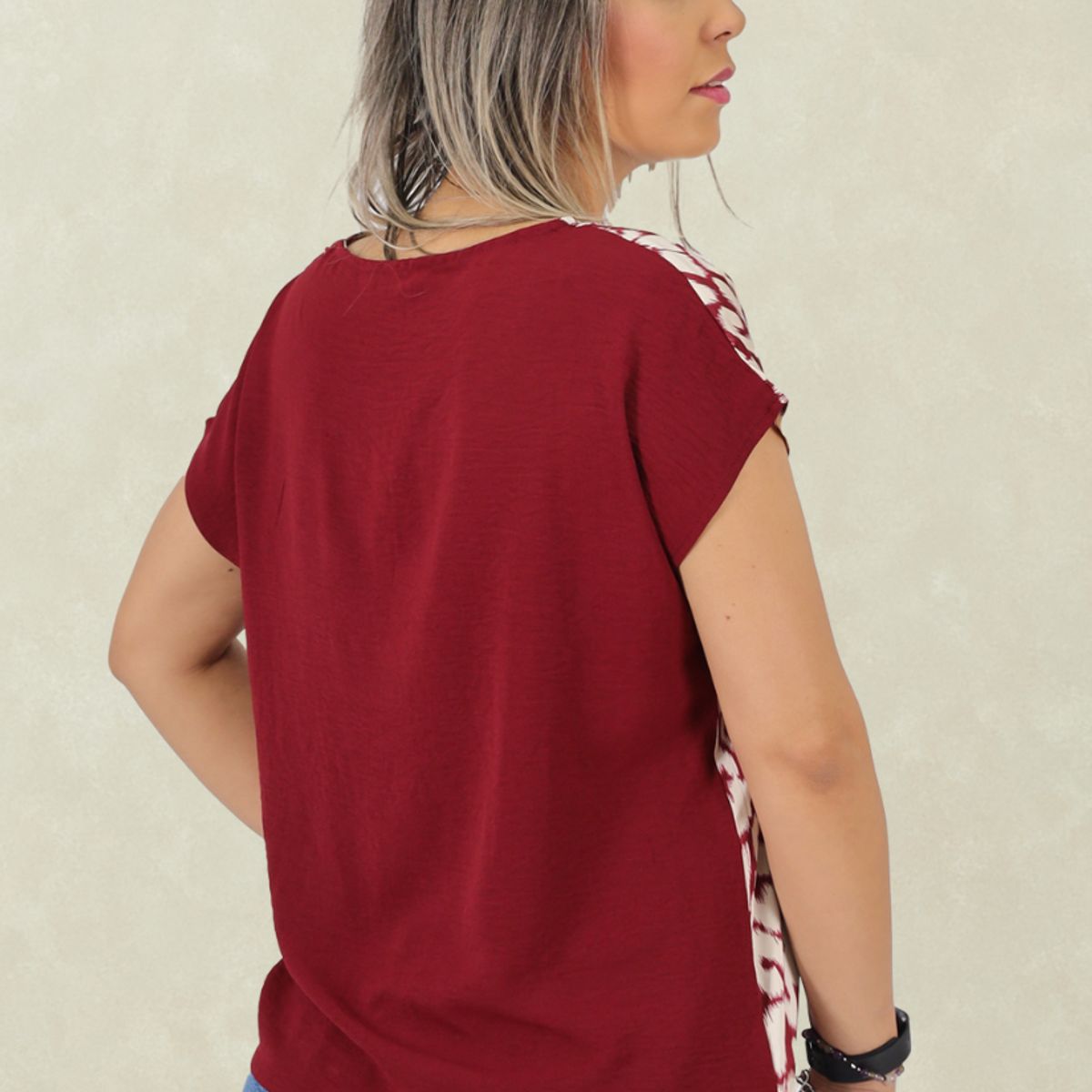 TENTATION - Top Seda Estampada Burdeo Tentation