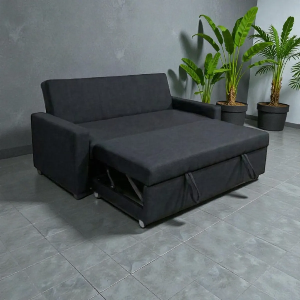 DISEÑOS VALESTRINI - SOFA CAMA MILANO TRES POSICIONES LINO NEGRO