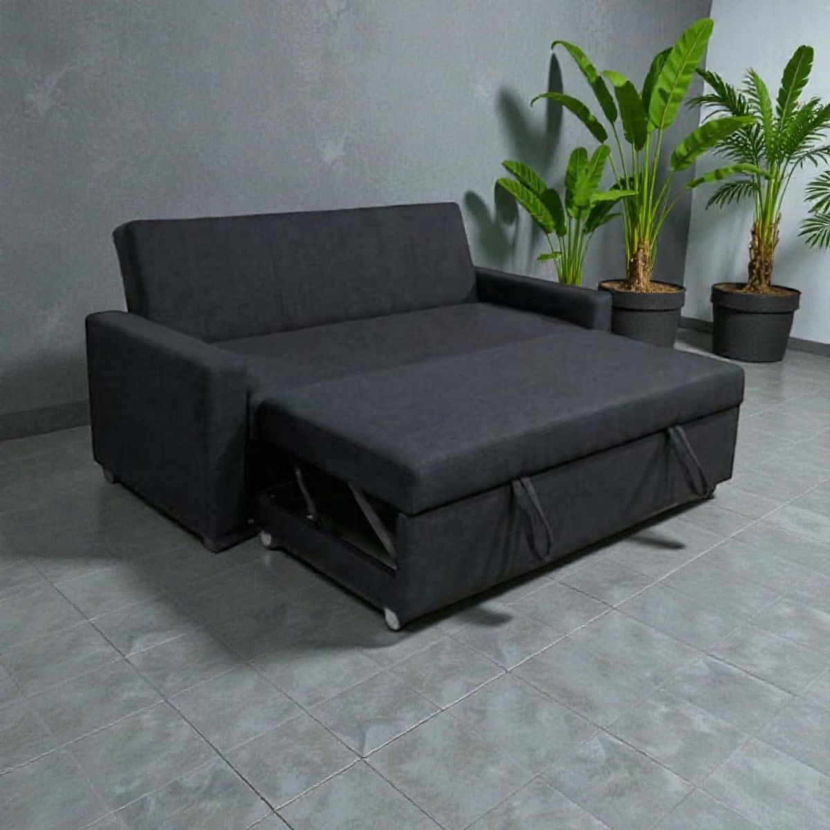 DISEÑOS VALESTRINI - SOFA CAMA MILANO TRES POSICIONES LINO NEGRO