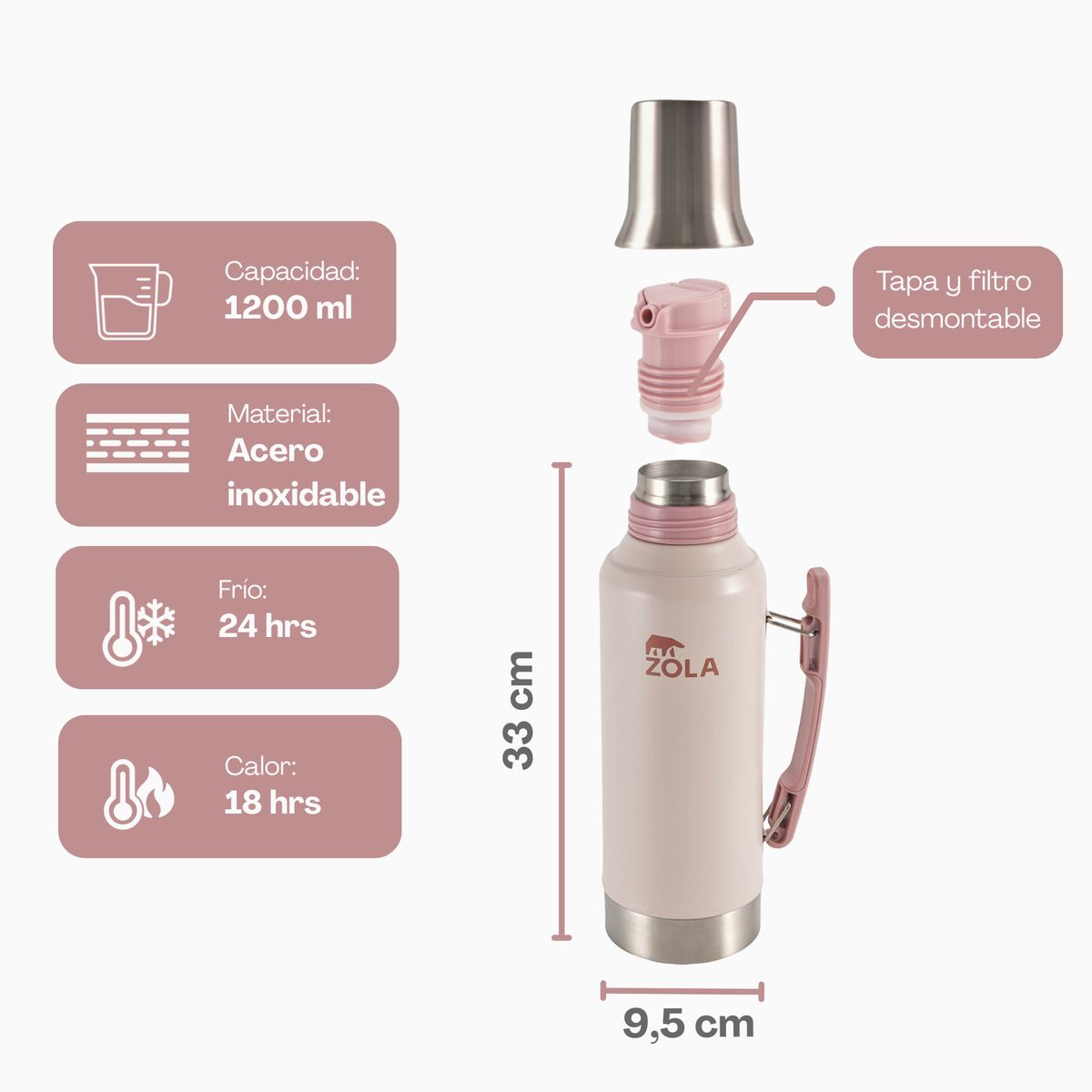 ZOLA OUTDOORS - Set de Mate Vaso + Bombilla + Termo 1200Ml Zola Outdoors Rosa