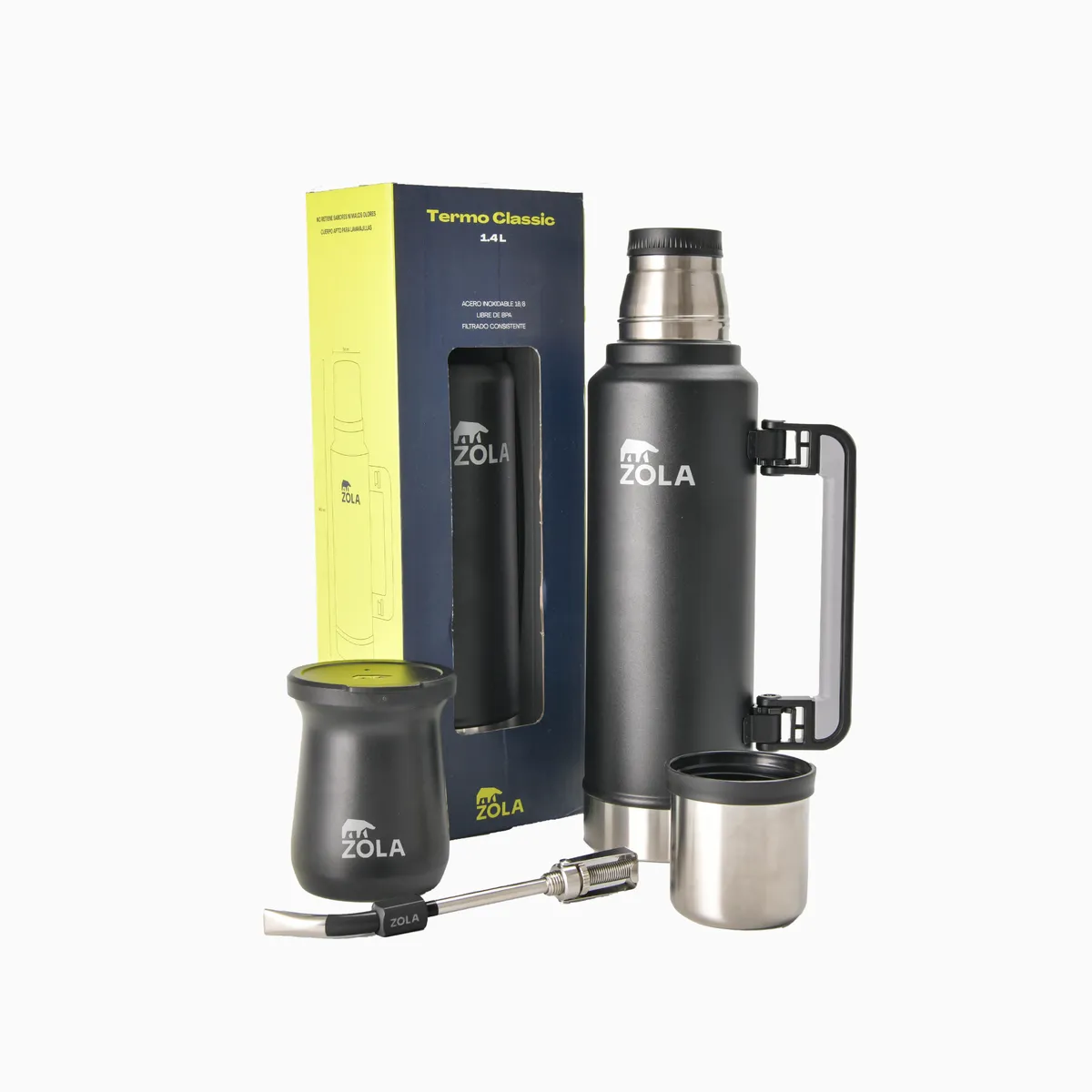 ZOLA OUTDOORS - Set de Mate Vaso + Bombilla + Termo 1400Ml Zola Outdoors Negro