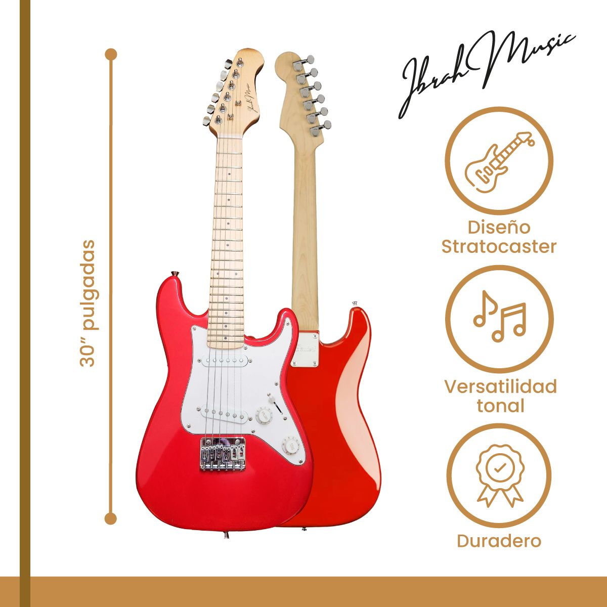 IBRAH - Guitarra Electrica Stratocaster Niño Ibrah Music 30 Pgds Amplif + Acc