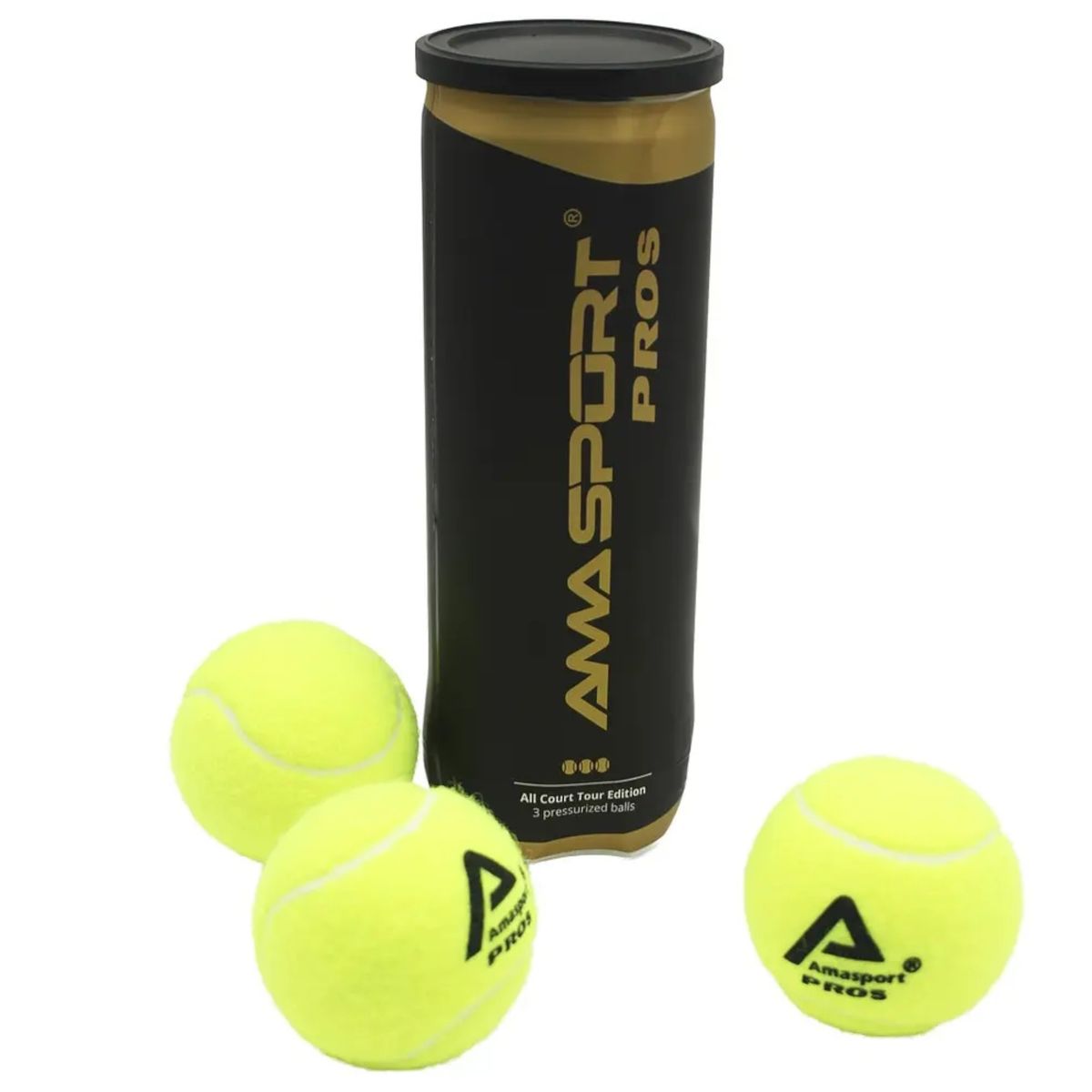 AMA SPORT - Pack de 3  Pelotas de Padel AmaSport PROS  All Court Tour Edition Pressurized