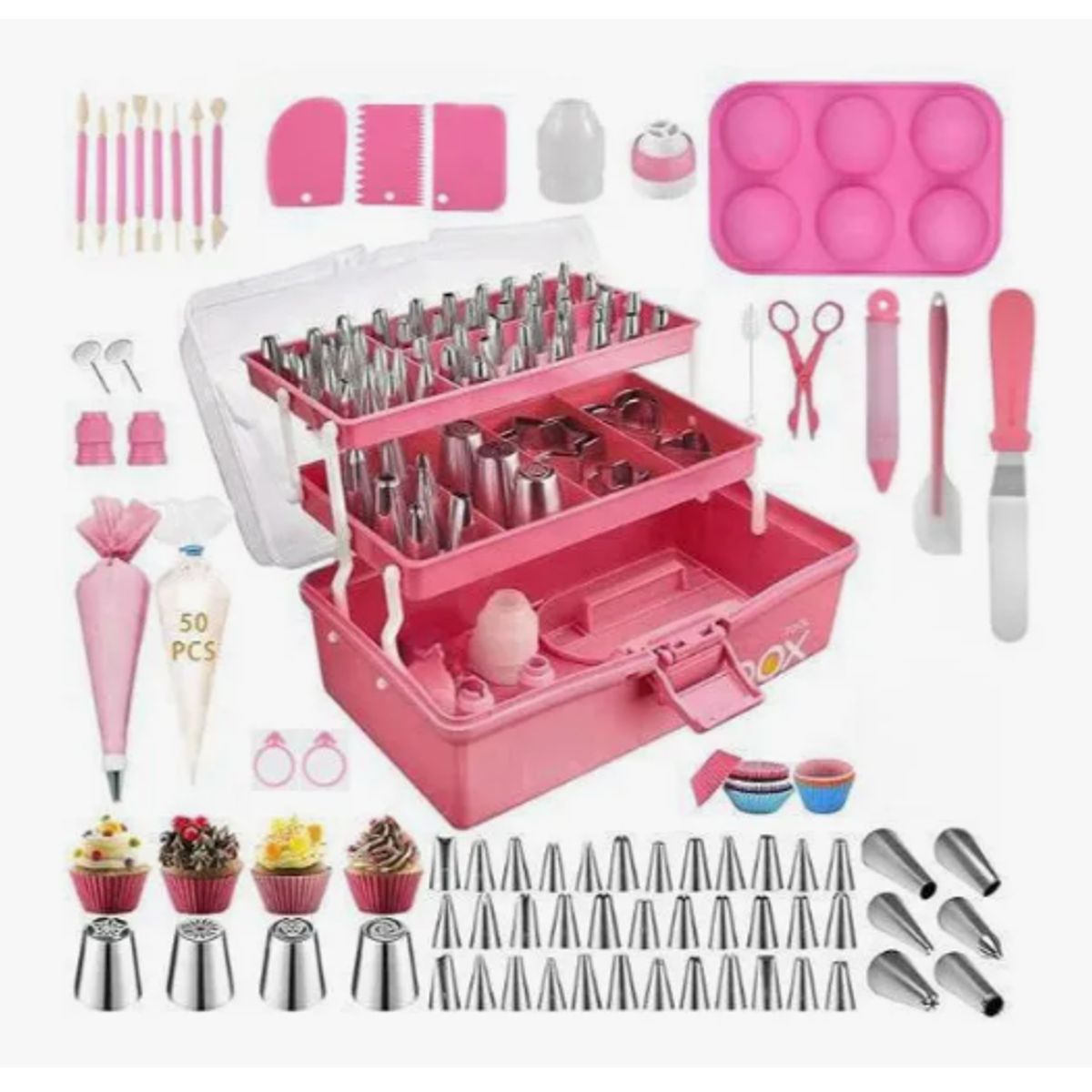 GENERICO - Set De Pasteleria Kit Decoración Para Reposteria 236pcs ROSA