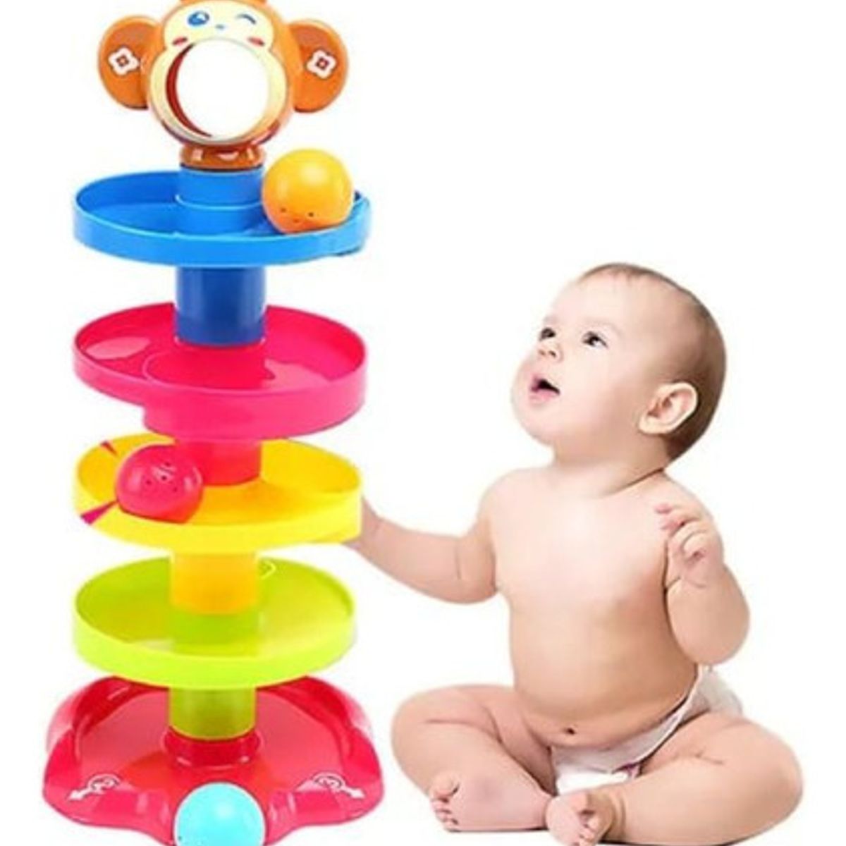 GENERICO - Juego Didáctico Bebe Torre Tobogán Mono Lanza Pelota