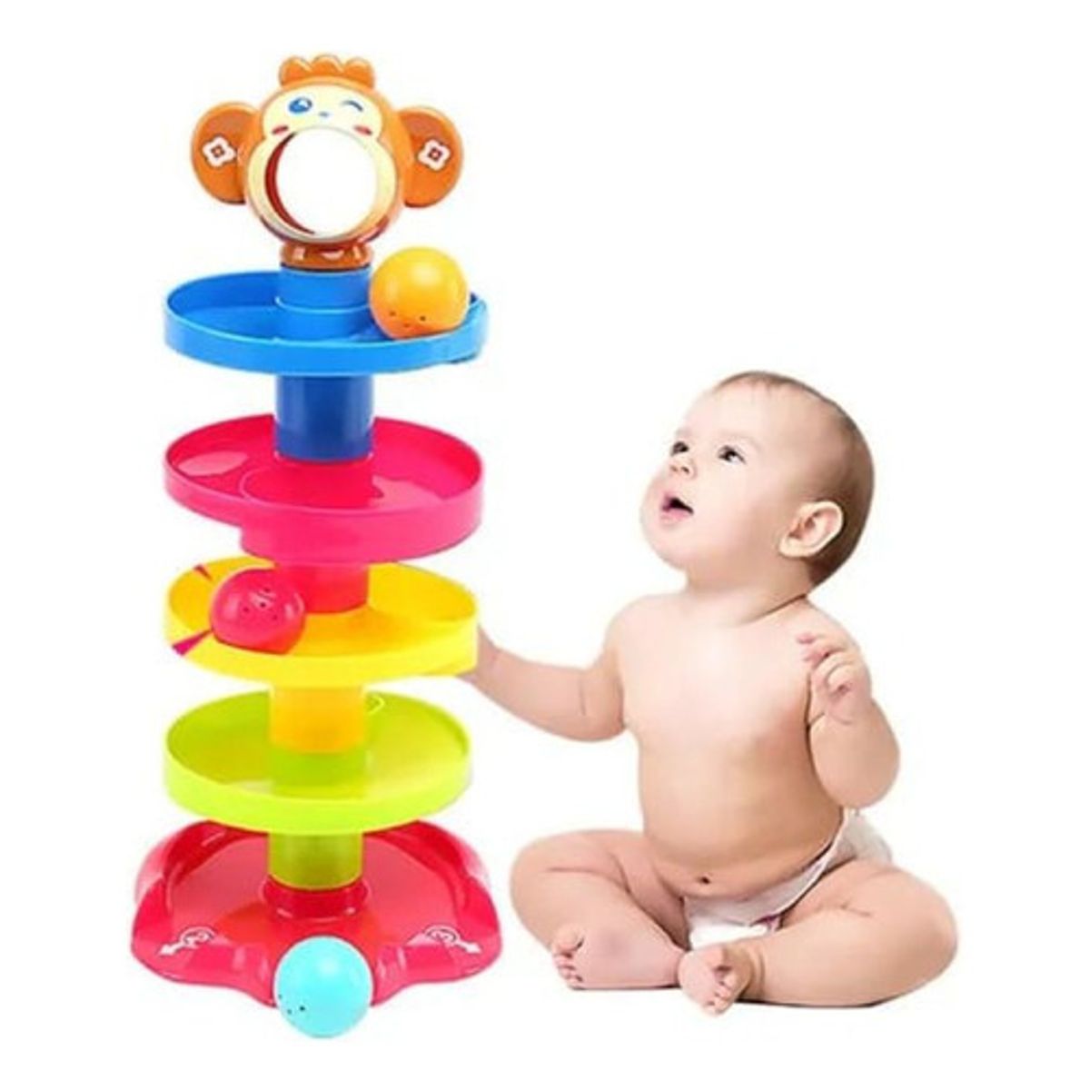 GENERICO - Juego Didáctico Bebe Torre Tobogán Mono Lanza Pelota