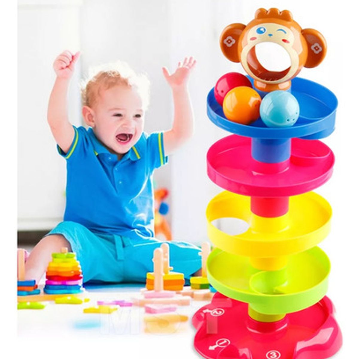 GENERICO - Juego Didáctico Bebe Torre Tobogán Mono Lanza Pelota