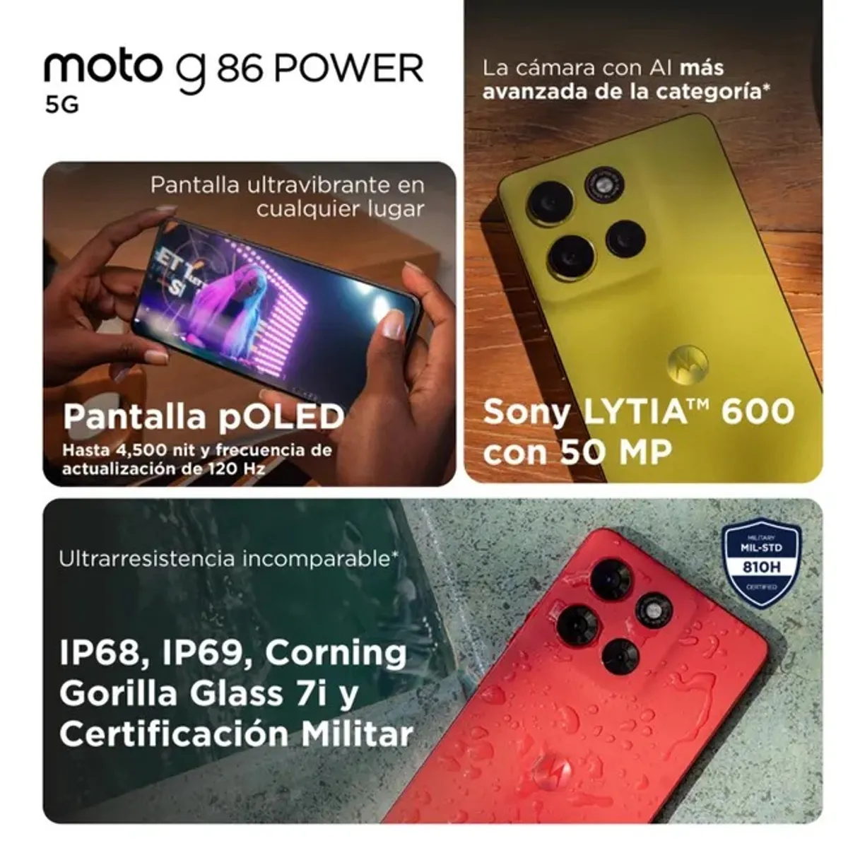 MOTOROLA - Motorola Moto G86 Power 5G 256GB 8GB RAM Cereza Pantalla 68″ 120Hz Cámara 50MP Batería 6000mAh Liberado