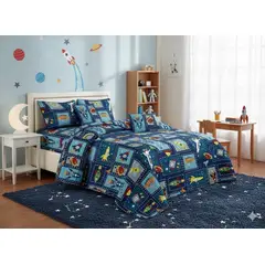 GENERICO - CUBRECAMA DE NIÑO QUILT DE VERANO DELGADO DISEÑO COHETES ESPACIALES 1.5 PLAZA 180cm X 230cm GS