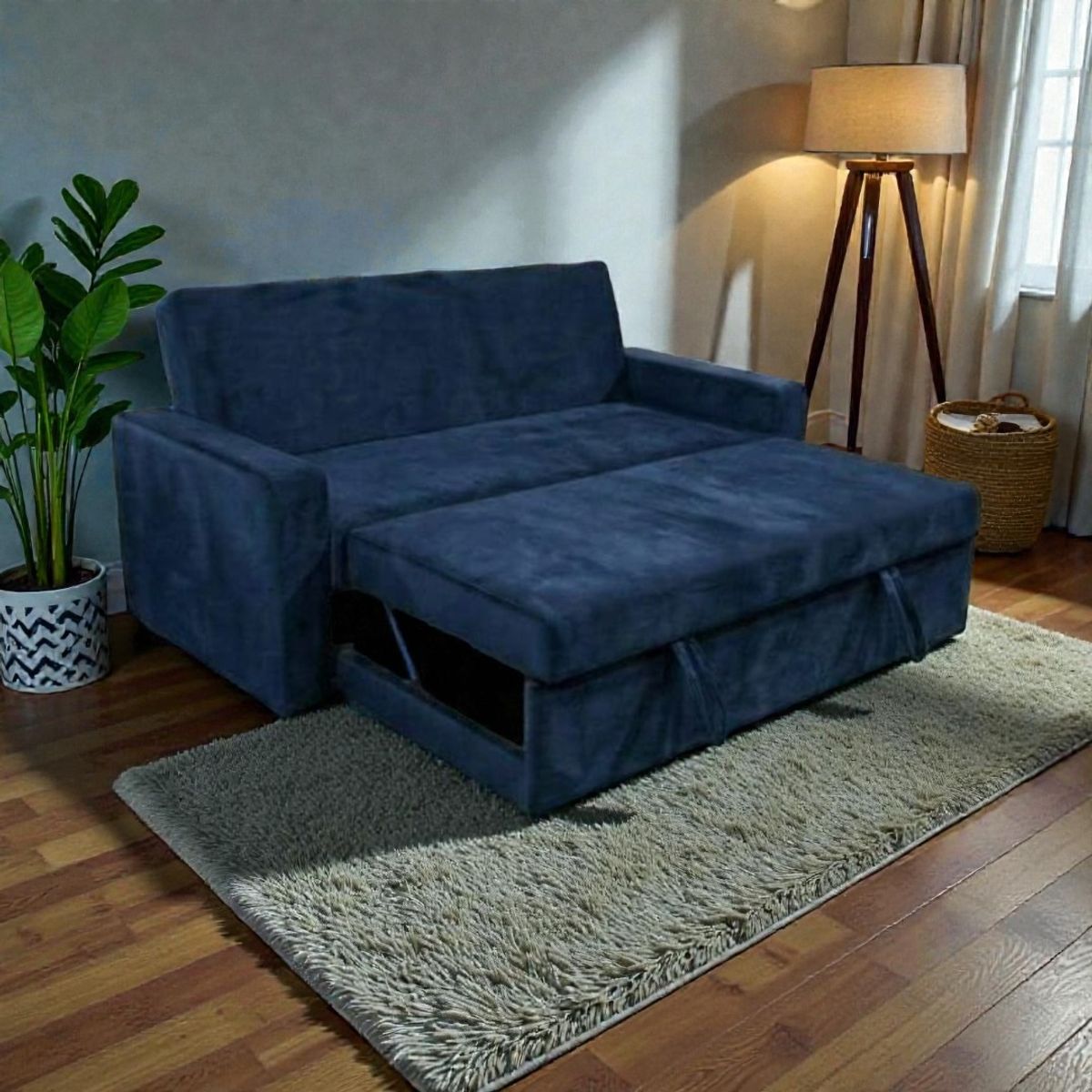 DISEÑOS VALESTRINI - SOFA CAMA MILANO TRES POSICIONES FELPA AZUL MARINO