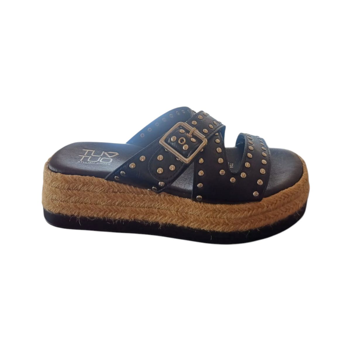 HERIEL - Sandalia Negra Tachas Plataforma