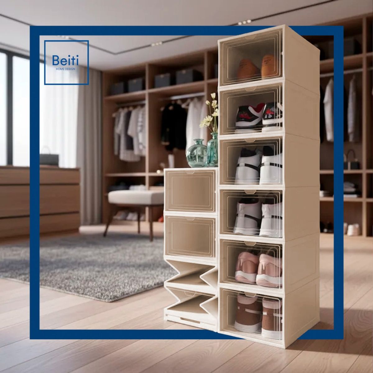 HOMEBRANDT - Zapatera Plegable Organizadora 6 Niveles Transparente Beige