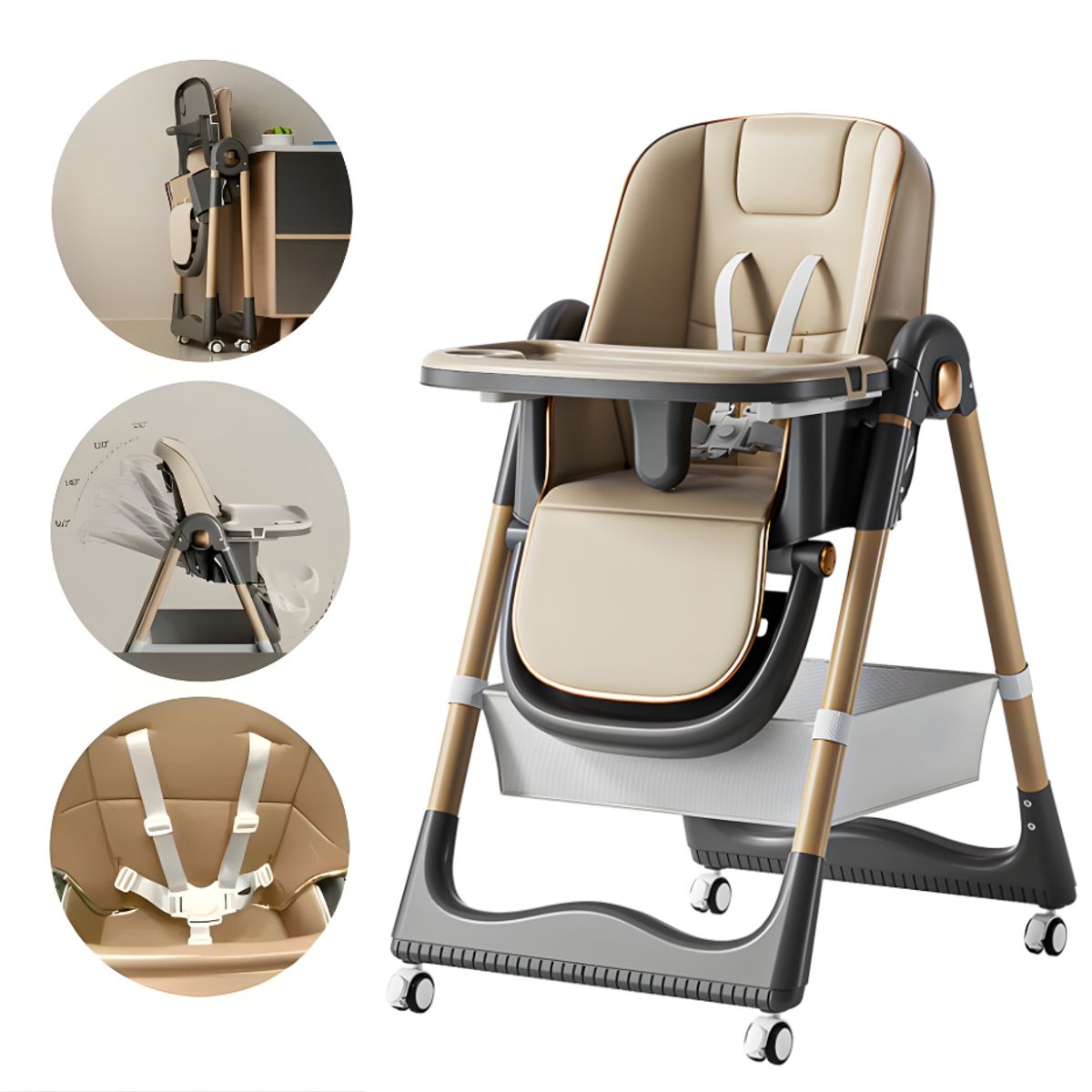 GENERICO - Silla De Comer Plegable Para Bebé Con Mesa Ajustable y Ruedas