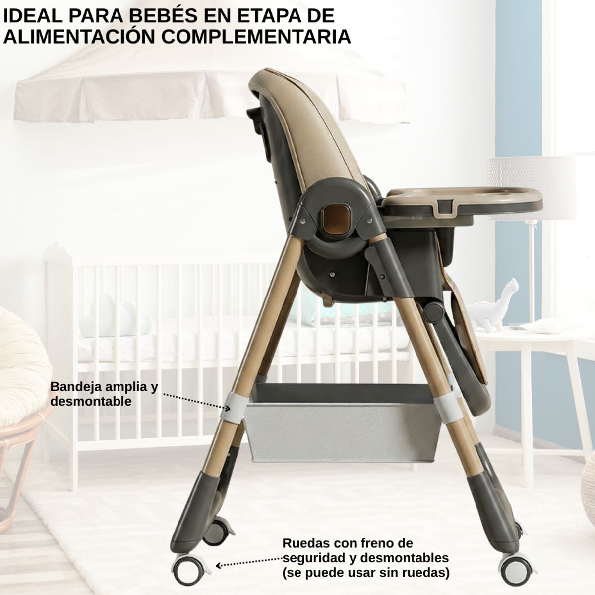 GENERICO - Silla De Comer Plegable Para Bebé Con Mesa Ajustable y Ruedas
