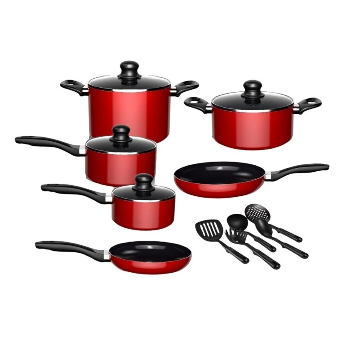 GENERICO - Batería de Cocina 15 Piezas Omni Red Aluminio Antiadherente