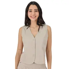 TENTATION - Gilet Lino Viscosa Beige