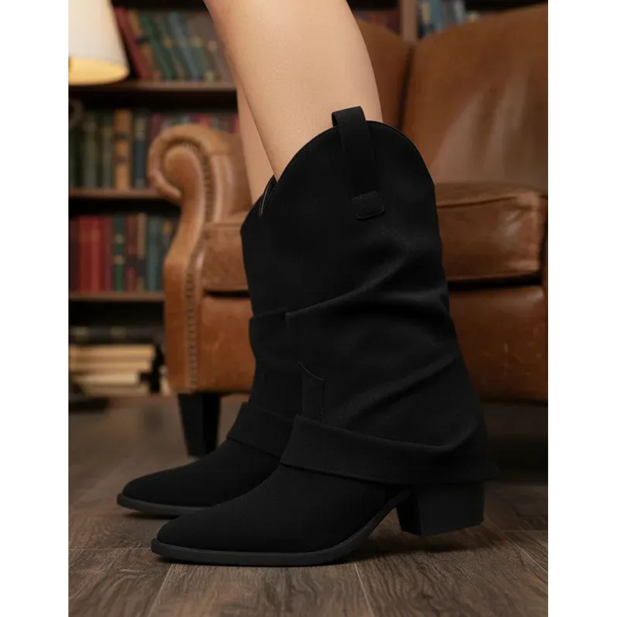 BOVINITA - Bota Mujer Texano Negra Cowboy Caña Media Punta Fina Texana