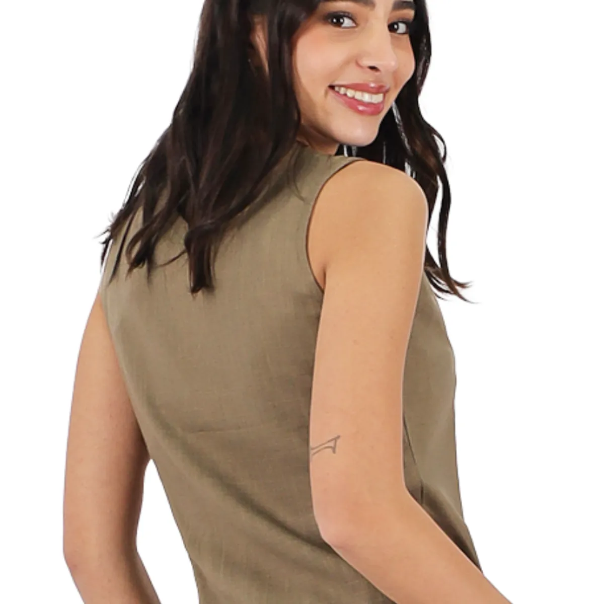 TENTATION - Gilet Lino Viscosa Verde Tentation