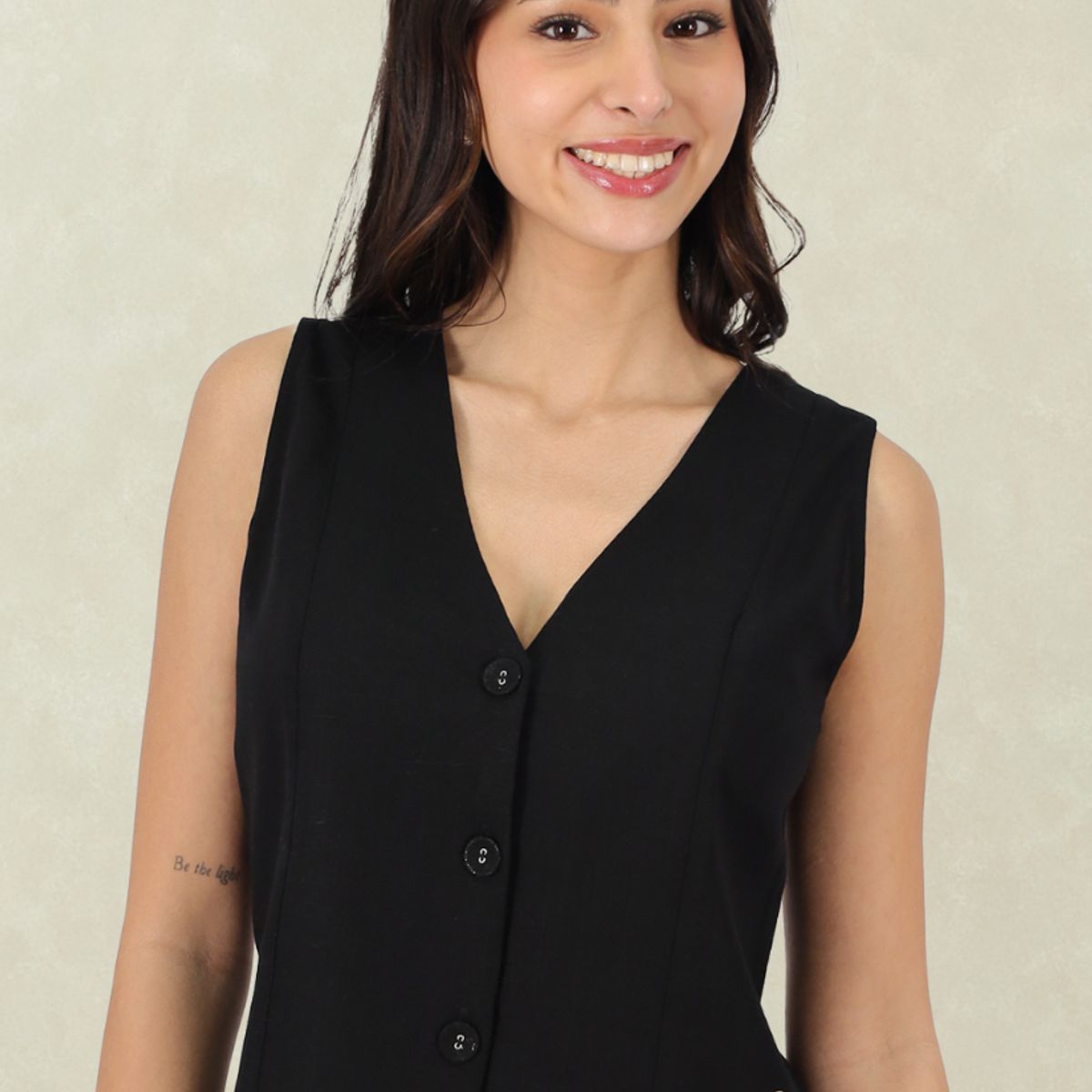 TENTATION - Gilet Lino Viscosa Black Tentation