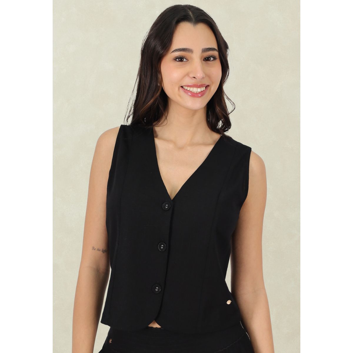 TENTATION - Gilet Lino Viscosa Black Tentation