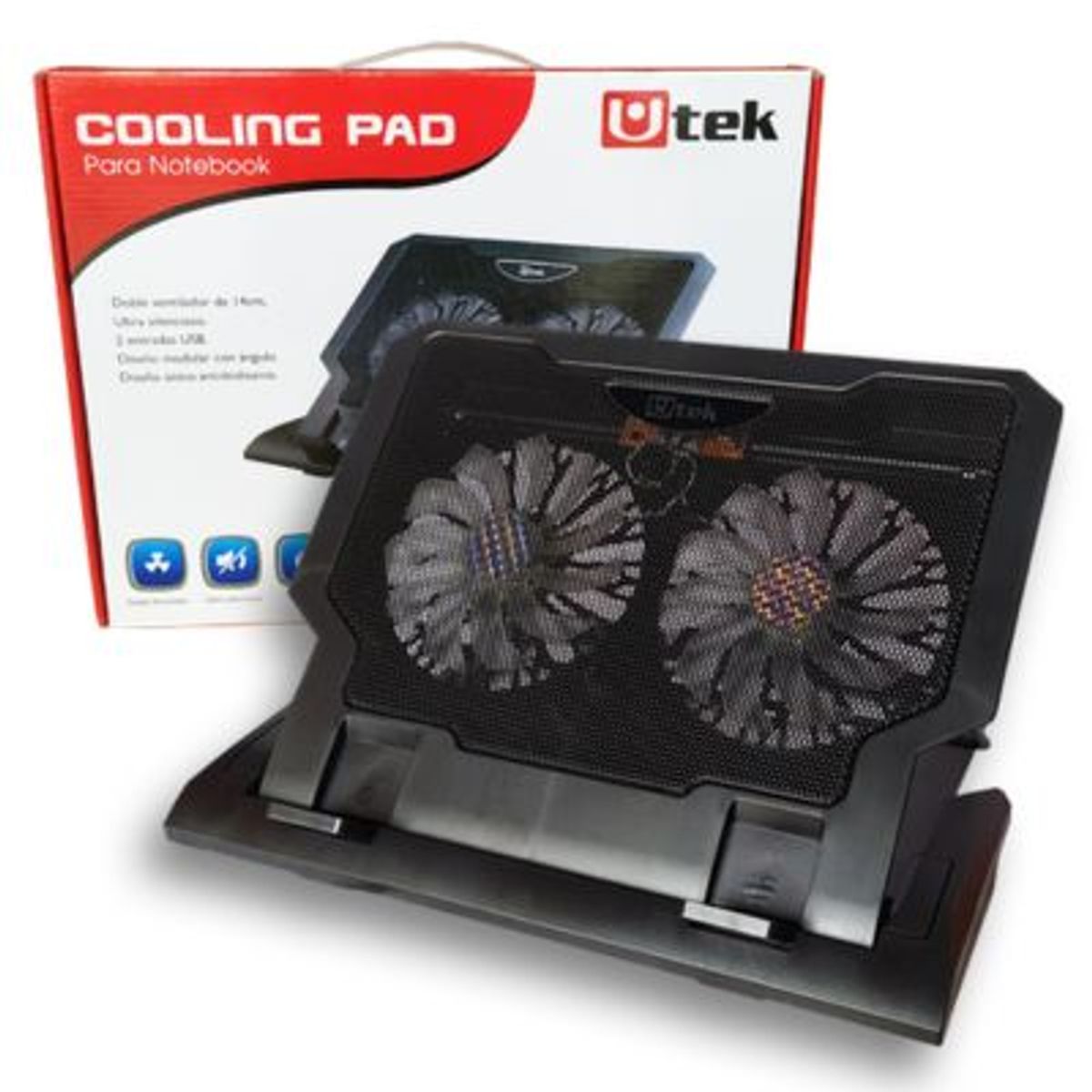 UTEK - Cooler Notebook 1217 Doble Ventilador 14cm Alto Rendimiento