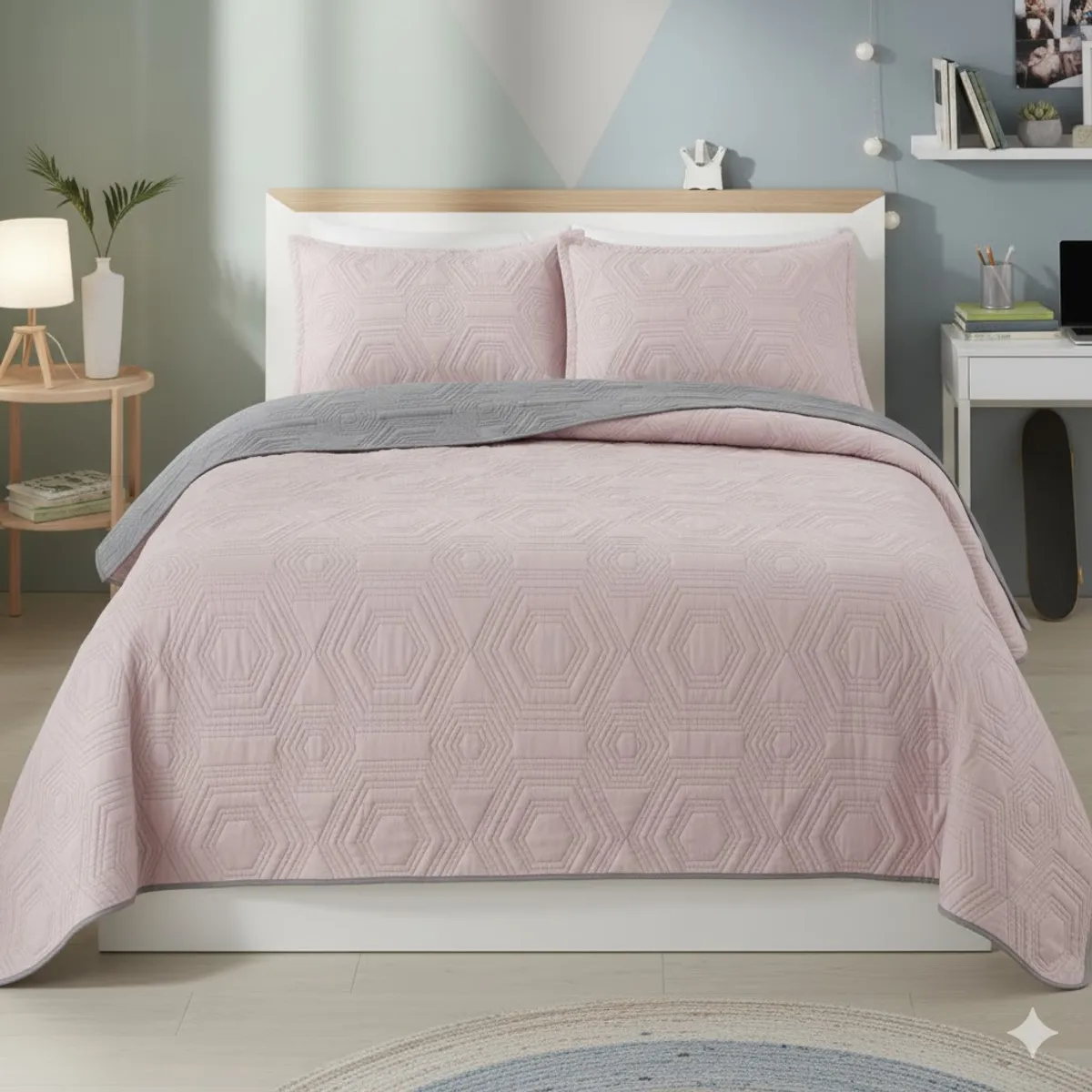 GENERICO - CUBRECAMA QUILT DE VERANO DELGADO CON RELIEVE UNICOLOR PALO ROSA 1.5 PLAZA 180cm X 230cm GS