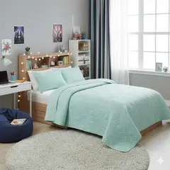 GENERICO - CUBRECAMA QUILT DE VERANO DELGADO CON RELIEVE UNICOLOR VERDE MENTA 1.5 PLAZA 180cm X 230cm GS