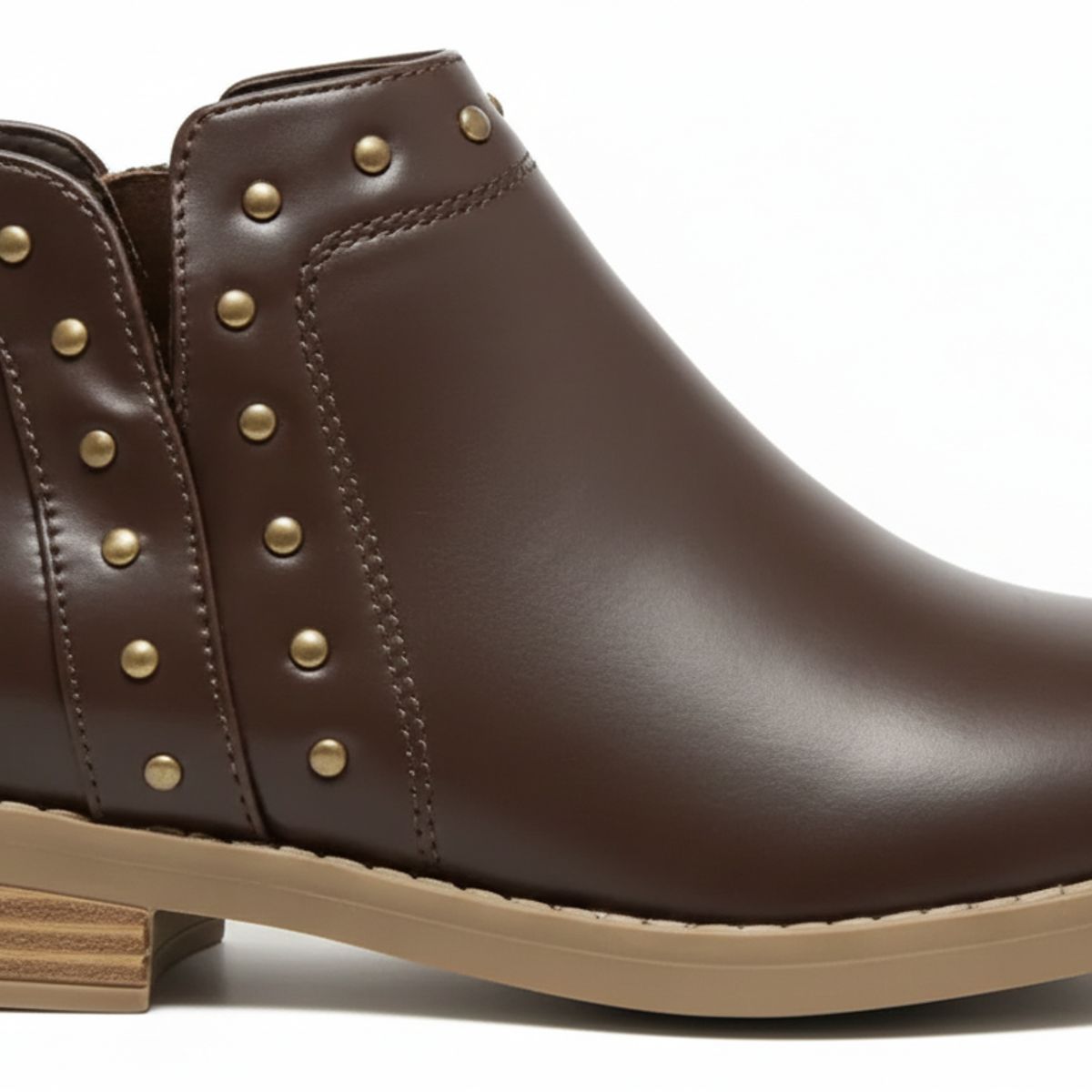 BOVINITA - Botín Mujer Café Con Tachas Decorativas Y Tacón Bajo