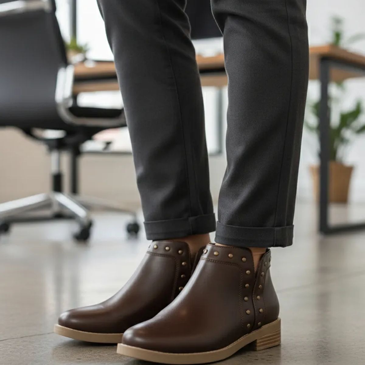 BOVINITA - Botín Mujer Café Con Tachas Decorativas Y Tacón Bajo