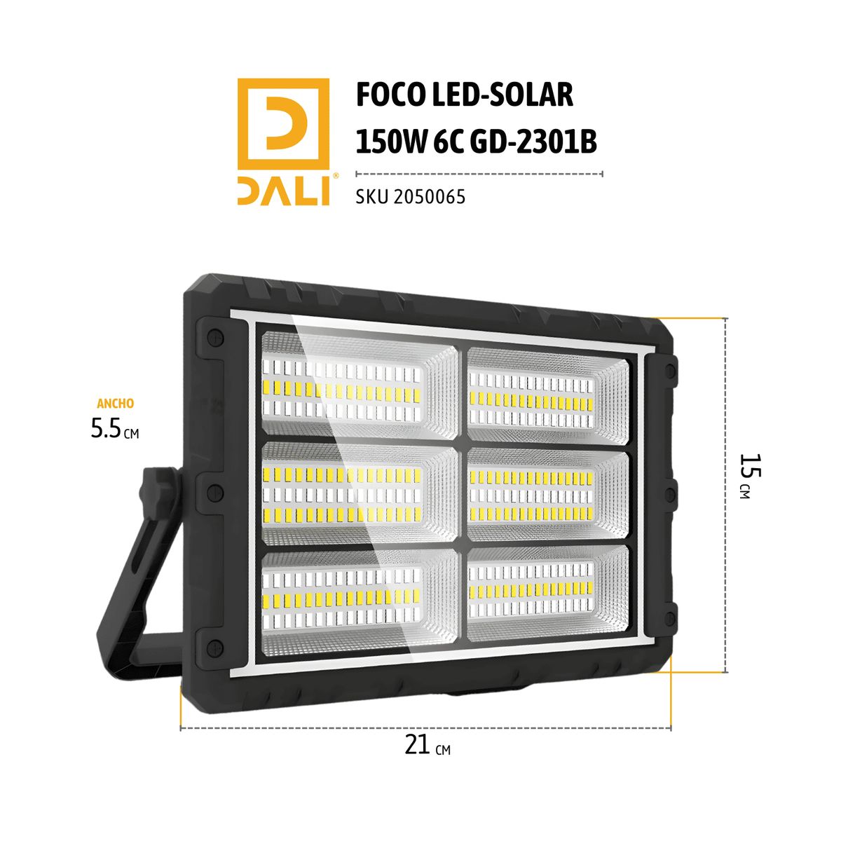 Foco LED Solar Portátil 150W 6C HD-2301B con Panel Solar, marca DALI - Foto 2