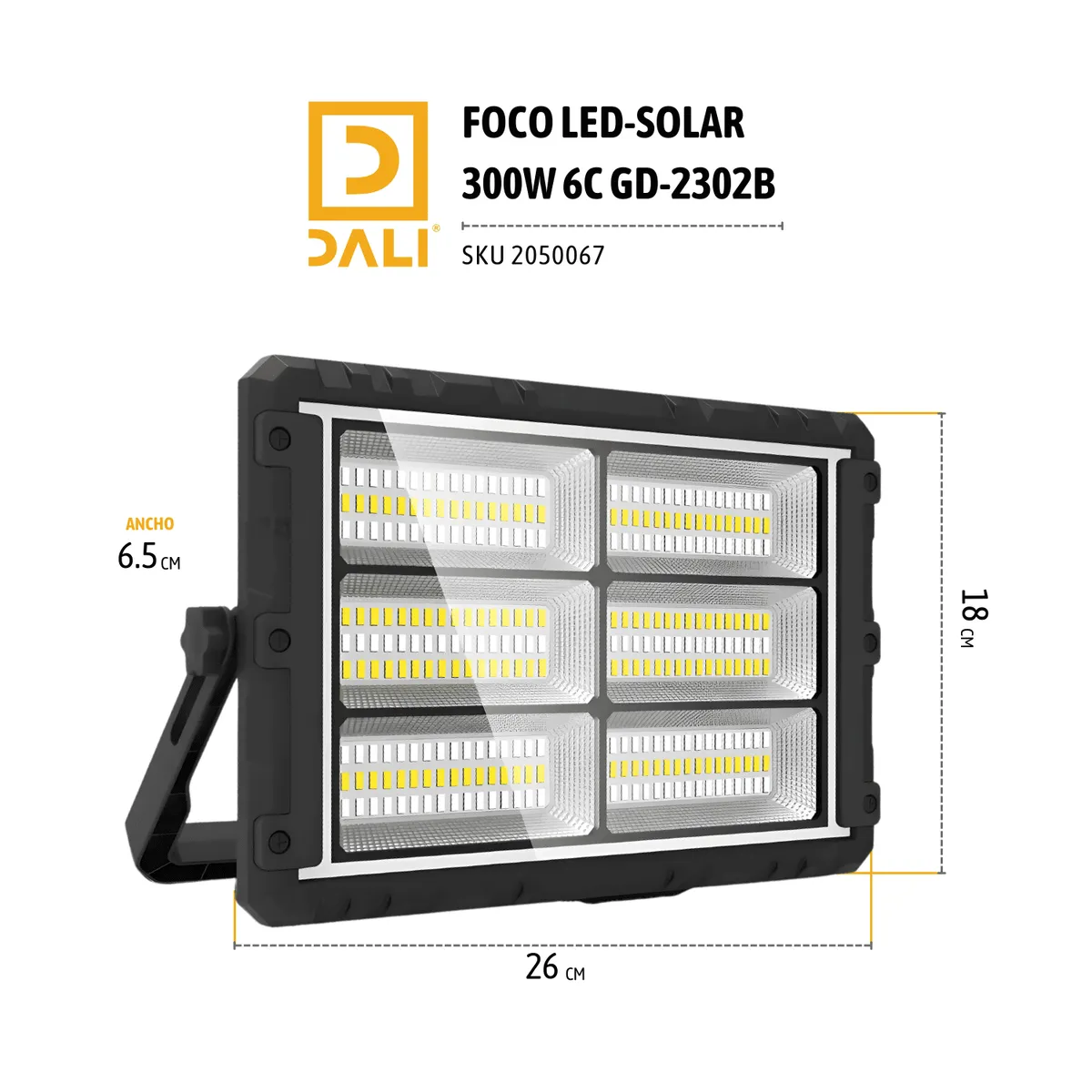 DALI - Foco LED Solar Portátil 300W 6C HD-2302B con Panel Solar Desmontable