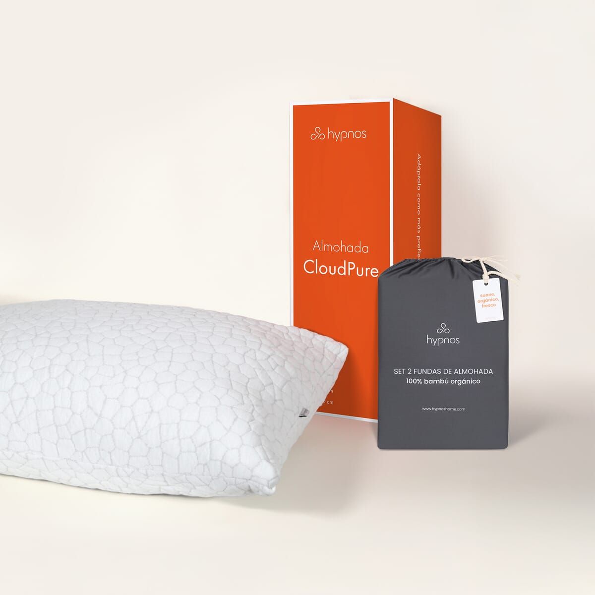 HYPNOS - Pack Descanso Profundo - Pro - 1 Almohada CloudPure + Set 2 Fundas de almohada Gris Oscuro Queen - Hypnos