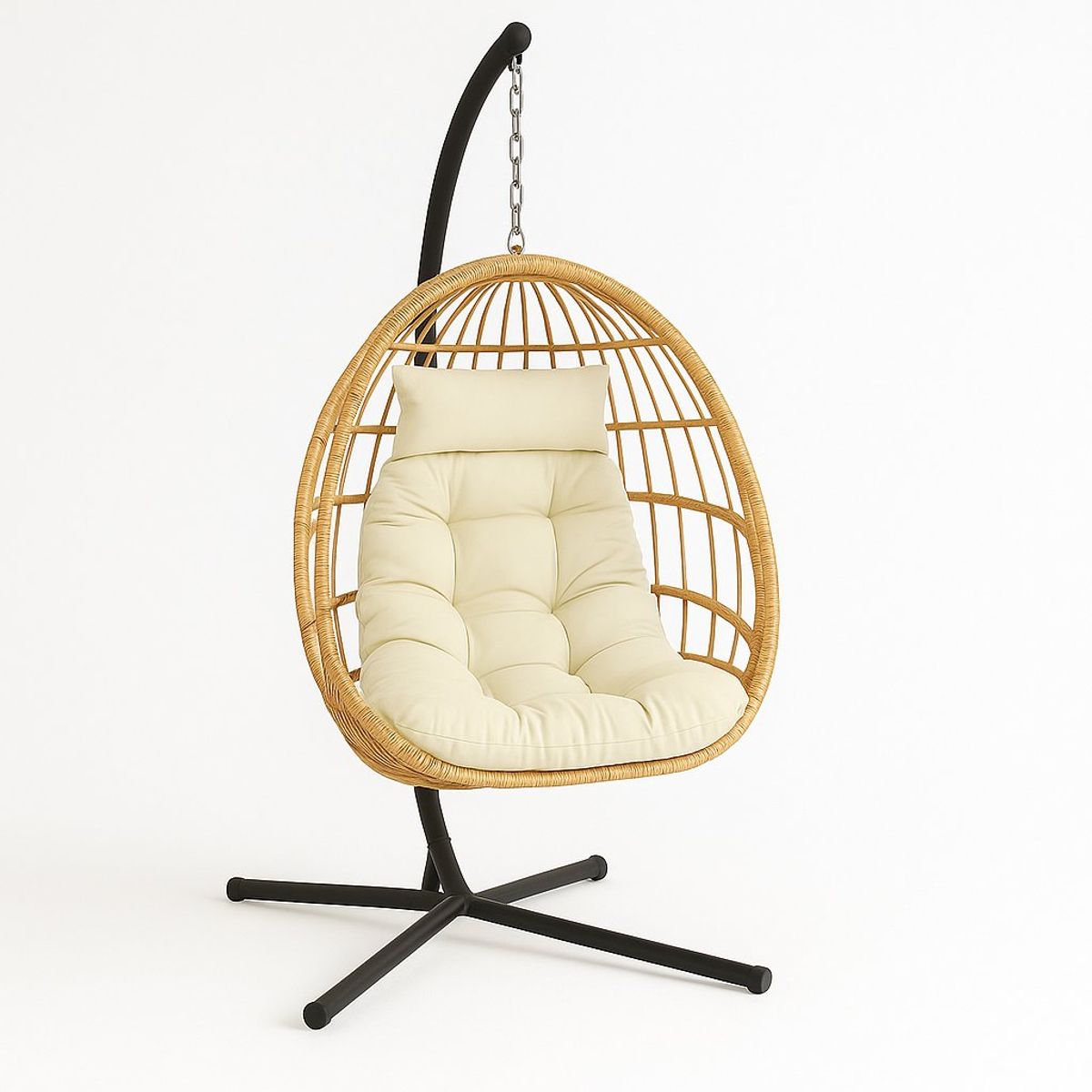 SPACE HOME - Reposera Colgante de Ratán Beige  Diseño Premium para Interior y Exterior