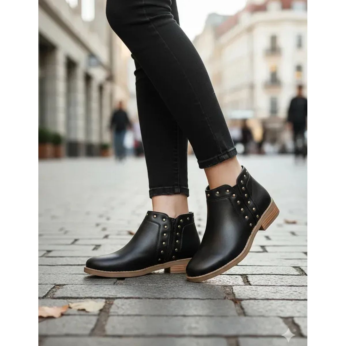 BOVINITA - Botín Mujer Negro Bajo Con Tachas Casual Cómodo Verano