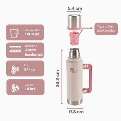 Imagen 2 del producto Set de Mate Vaso + Bombilla + Termo 1400Ml ROSA