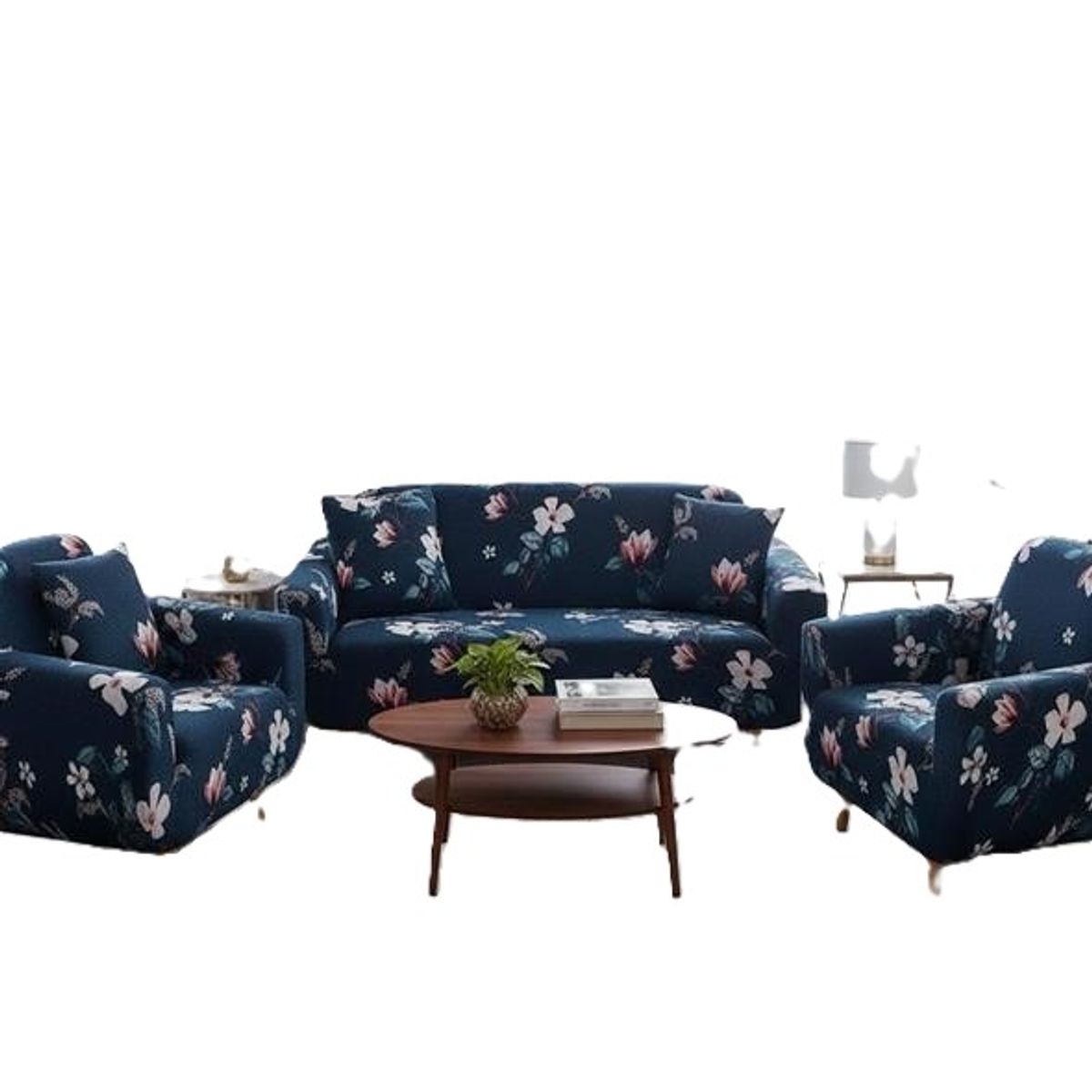 GENERICO - SET DE CUBRE SILLONES 1+1+1 TELA LISA CON DISEÑO