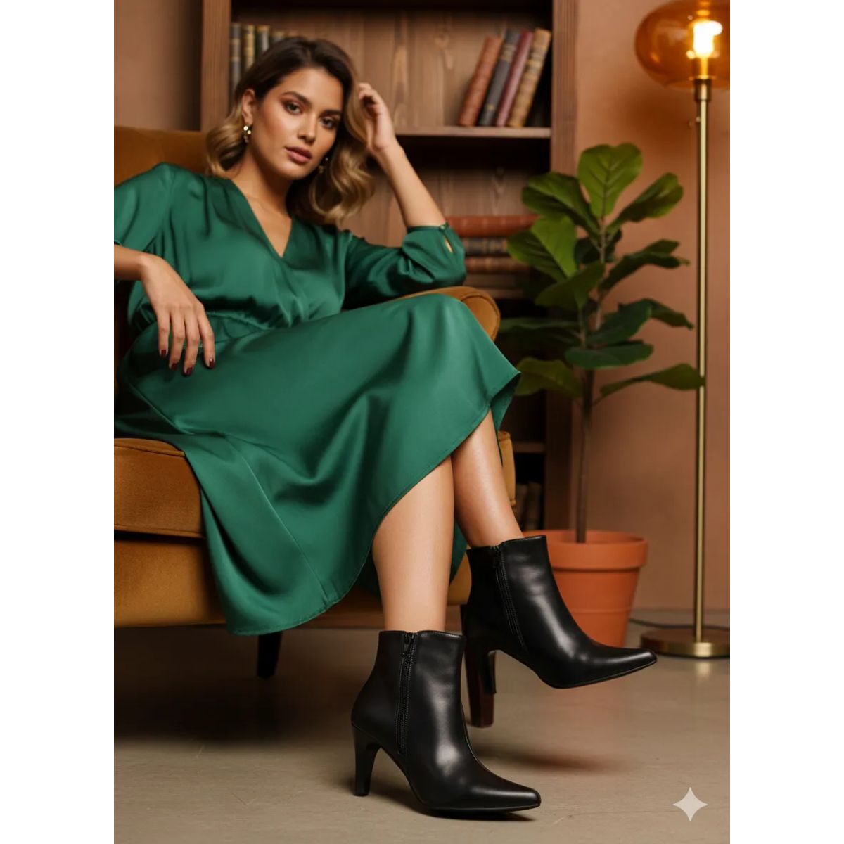 BOVINITA - Botín Mujer Negro Elegante Taco Delgado Punta Fina Ecocuero