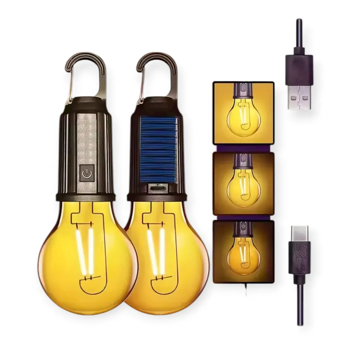 GENERICO - Ampolleta Recargable Usb y Solar Pack x3 Luz Calida Camping Exterior