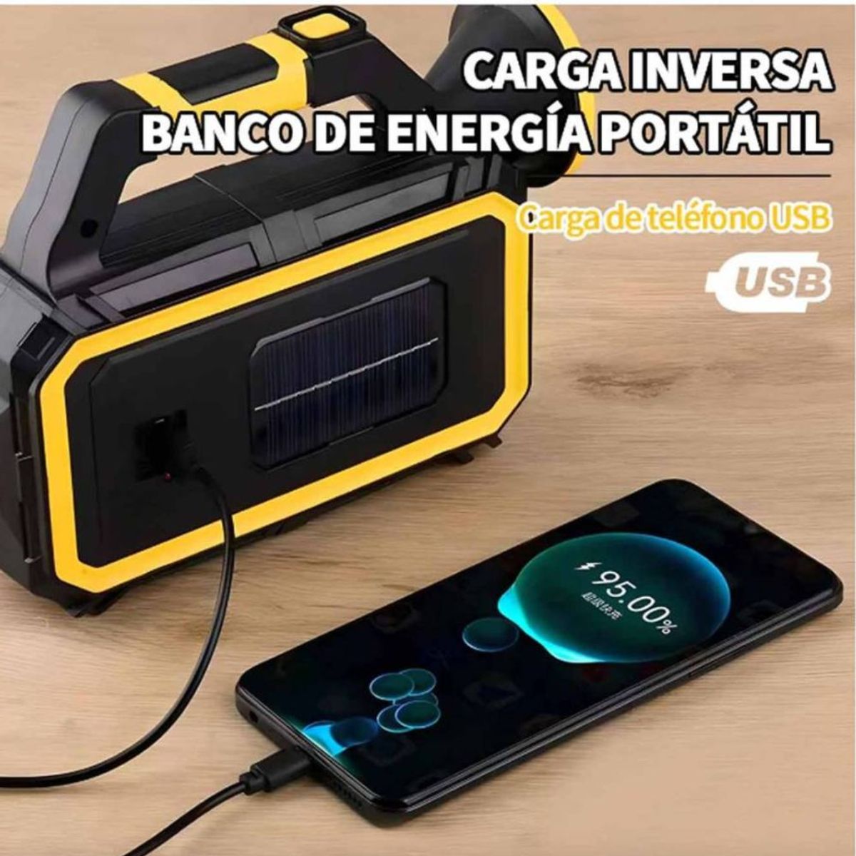 MOVI - Linterna de emergencia Recargable con panel solarsirve como cargador