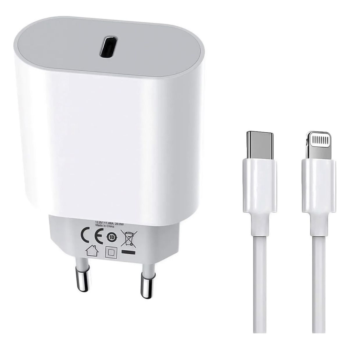 GENERICO - Cargador 20w Carga Rapida Compatible Con iPhone Blanco